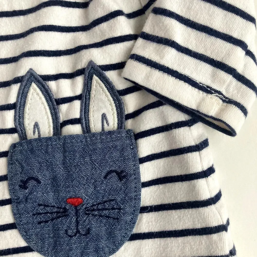Baby Gap Striped Bunny Pocket Dress - Ivory Frost Blue - 3-6M